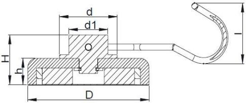 Swivel Magnetic Hook SWFG Line Drawing